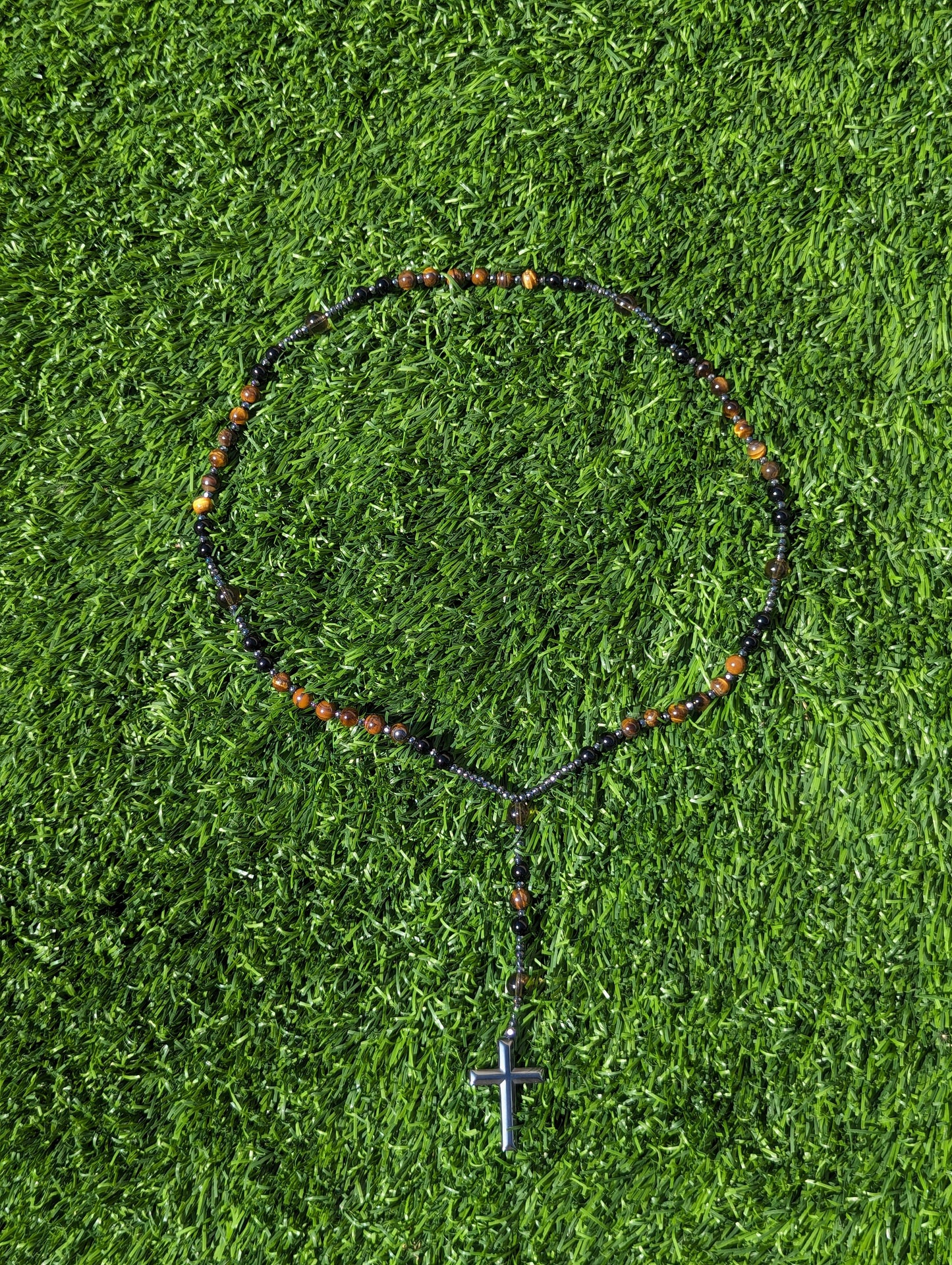 Tiger's Eye, Hematite, and Obsidian Rosary