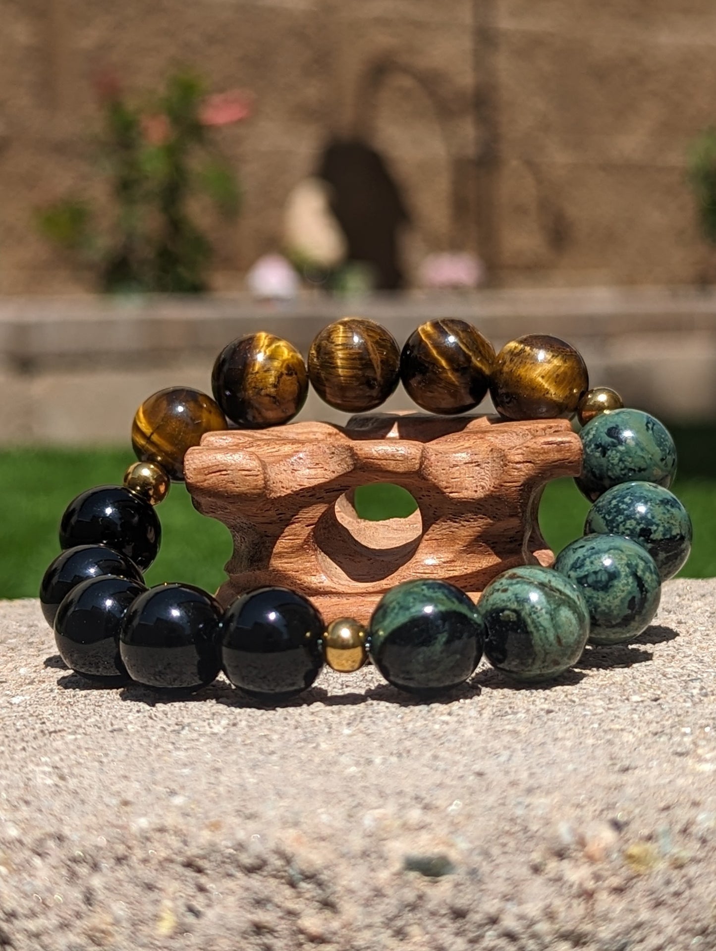 Protection and Grounding Trio Bracelet (black obsidian, tiger's eye, kambaba jasper)