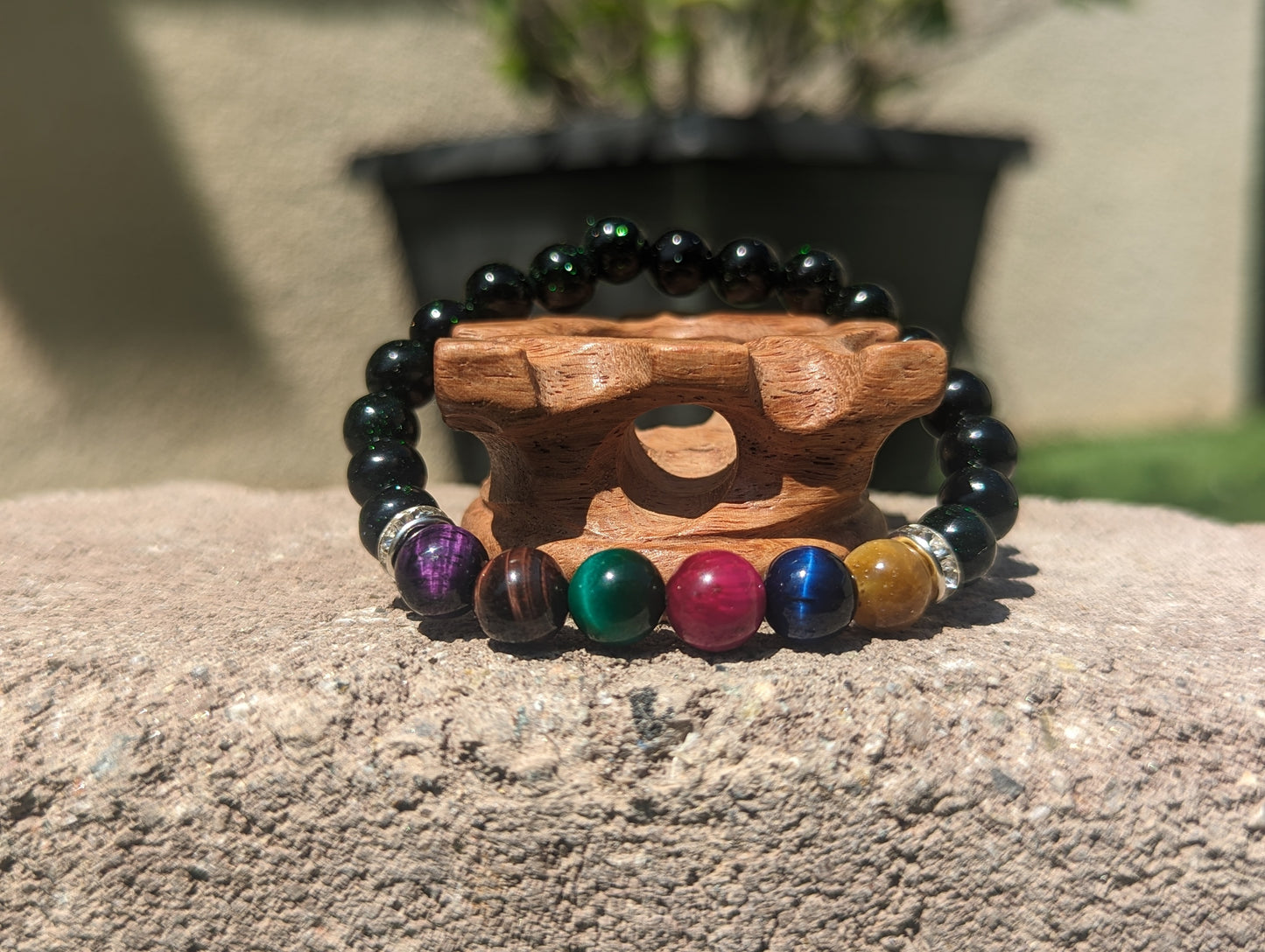 Rainbow Shadows Bracelet (Multi-colored Tiger's Eye and Green Sandstone)