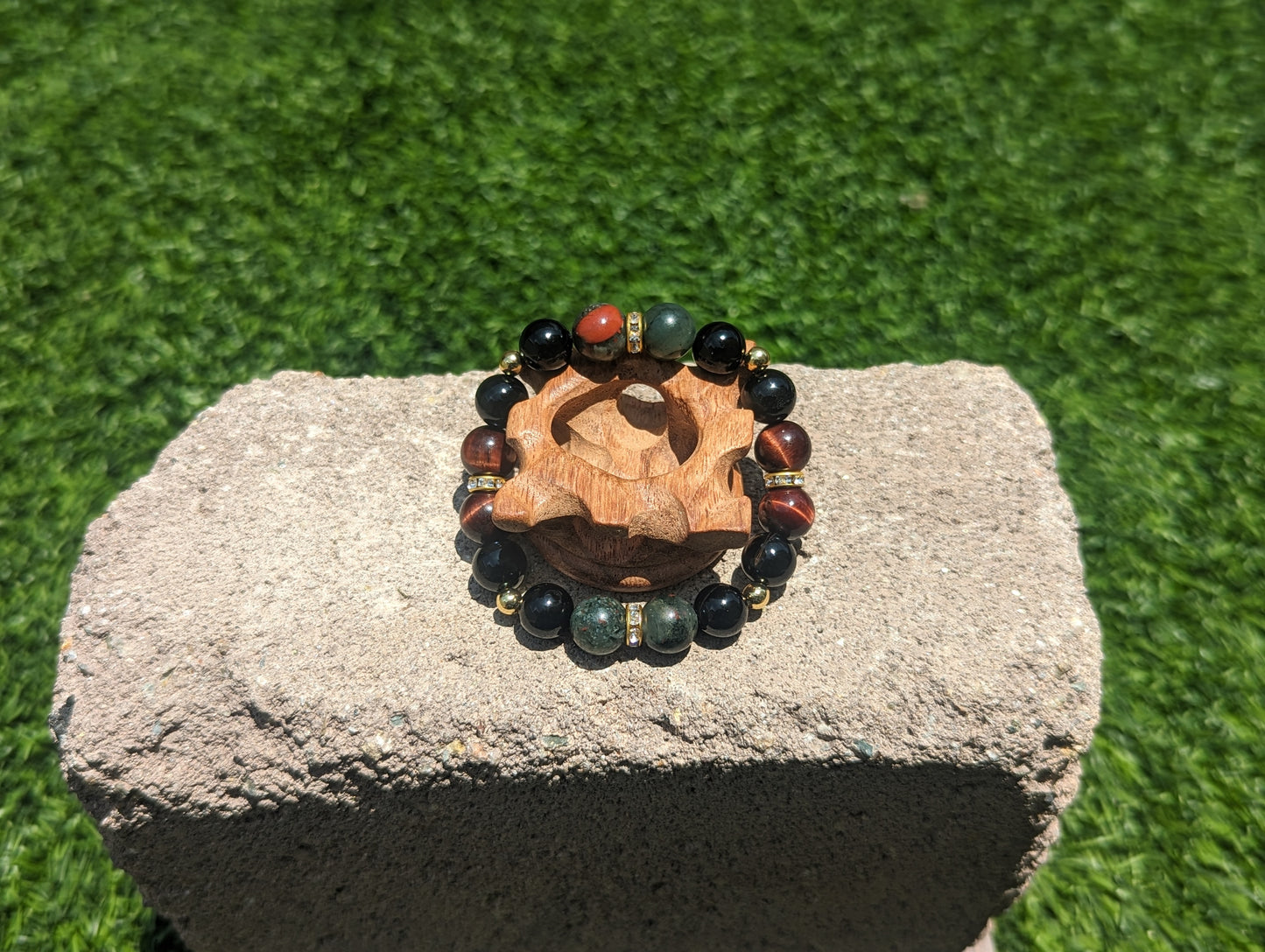 Earth's Mystique Trio Bracelet (African Bloodstone, Brown Tiger's Eye, and Black Agate)