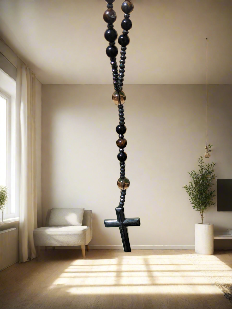 Tiger's Eye, Hematite, and Obsidian Rosary