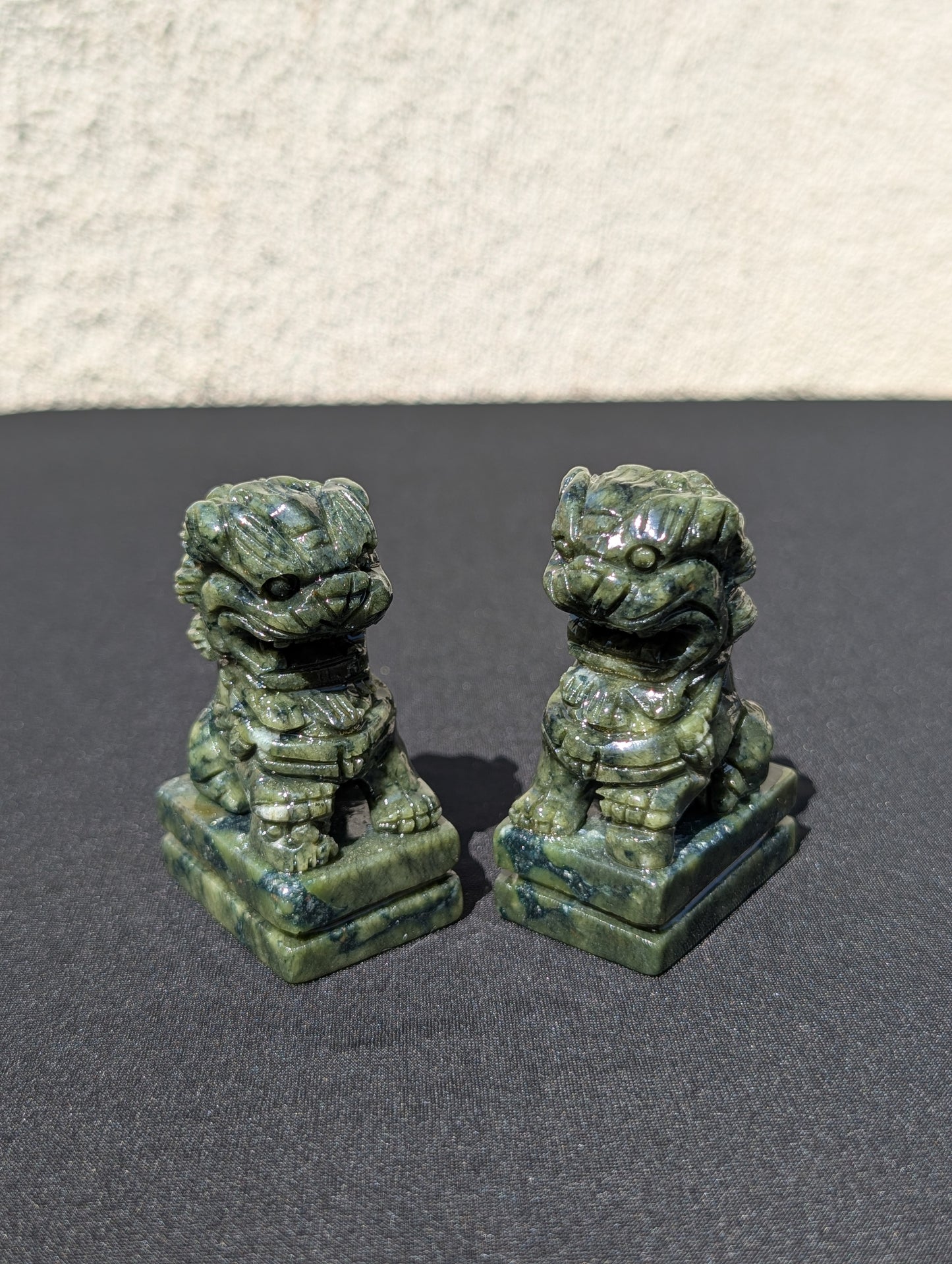 Pair of Jade Foo Dog Carvings – 2.6" | Total Weight: 0.75 lbs