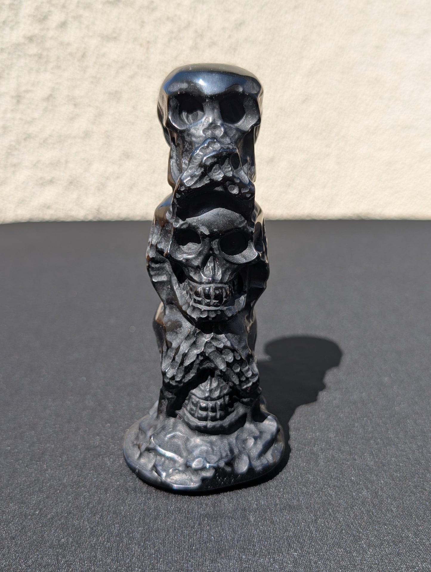 Dark Wisdom Obsidian Carving - "Hear No, Speak No, See No" - 4.8" | 0.7 lbs