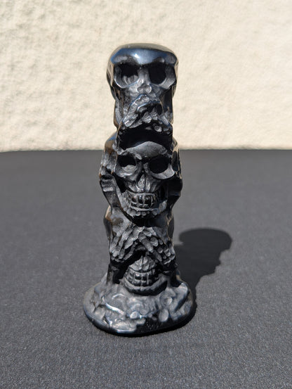 Dark Wisdom Obsidian Carving - "Hear No, Speak No, See No" - 4.8" | 0.7 lbs