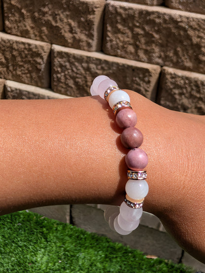 Divine Mother Love Bracelet | Rose Quartz, Moonstone & Rhodonite | Healing Crystal Bracelet | Handmade Jewelry