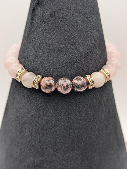 Divine Mother Love Bracelet | Rose Quartz, Moonstone & Rhodonite | Healing Crystal Bracelet | Handmade Jewelry