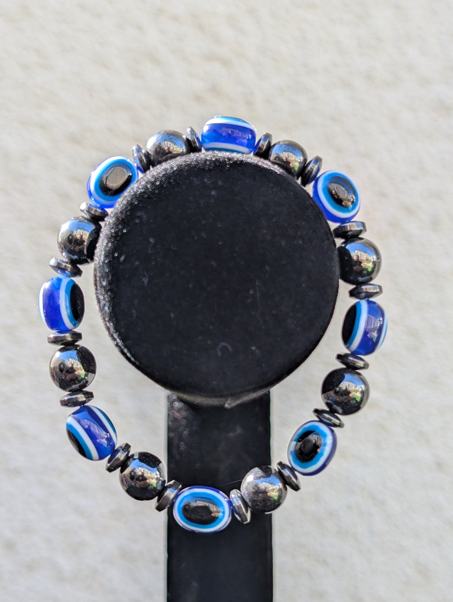 Evil Eye & Hematite Stretch Bracelet – 8mm Beads | Protection Bracelet