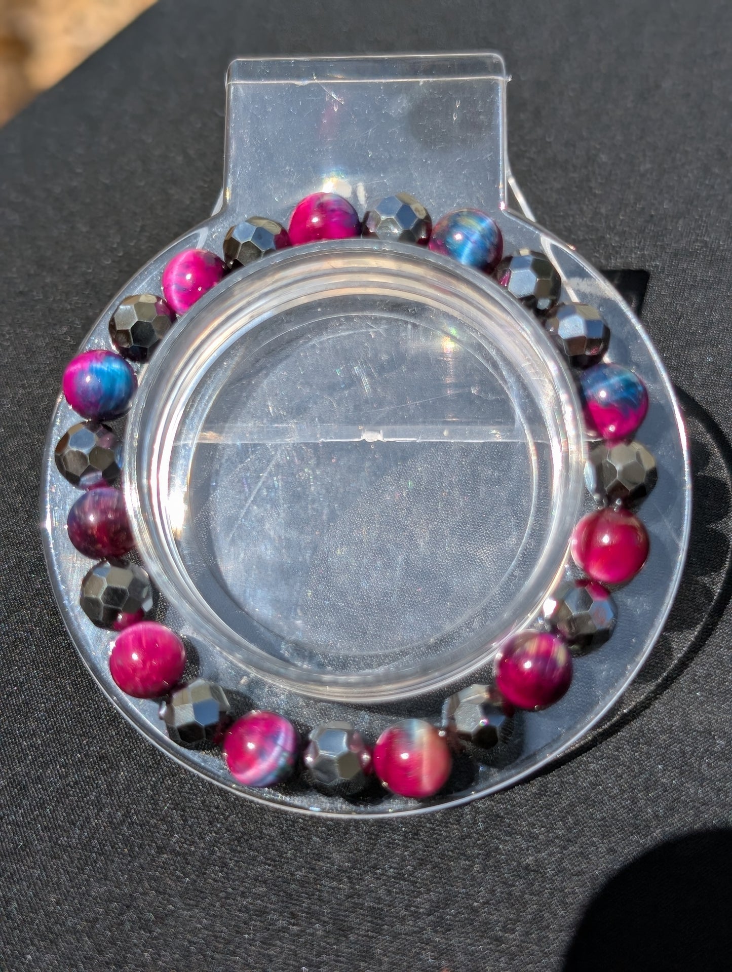 Faceted Hematite & Red Tiger’s Eye Bracelet – 6.5" to 7" | 8mm Beads