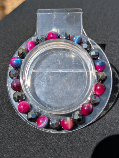 Faceted Hematite & Red Tiger’s Eye Bracelet – 6.5" to 7" | 8mm Beads