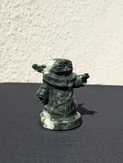 Grogu Jade Carving with White Jade – 4" | 1.3 lbs