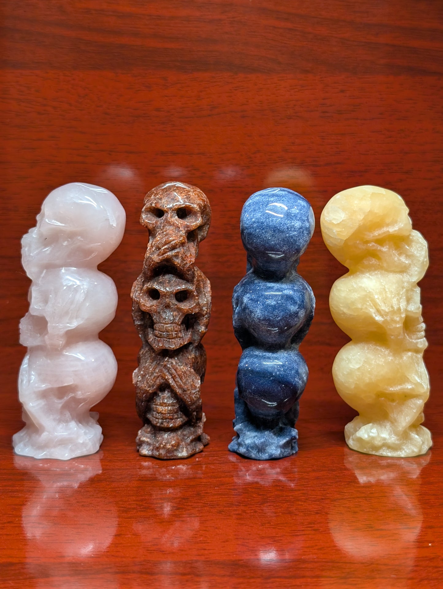 Hear No Evil • See No Evil • Speak No Evil – 3-Skull Crystal Carving (4”)