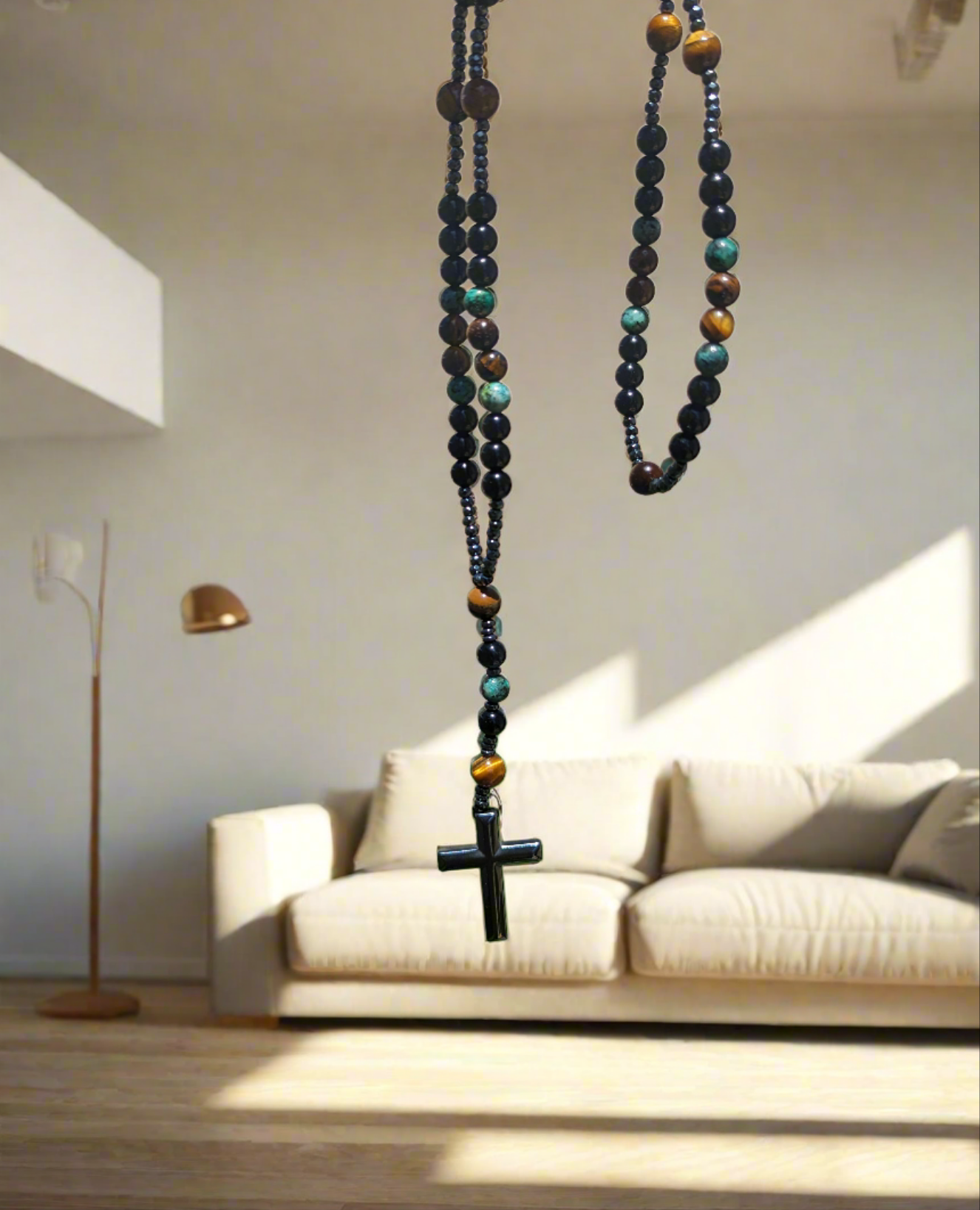 Chrysocolla, Tiger's Eye, and Onyx Rosary