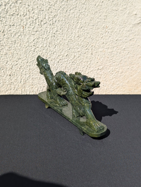 Jade Dragon Carving – 5.7" H | 11" L | 2.8 lbs