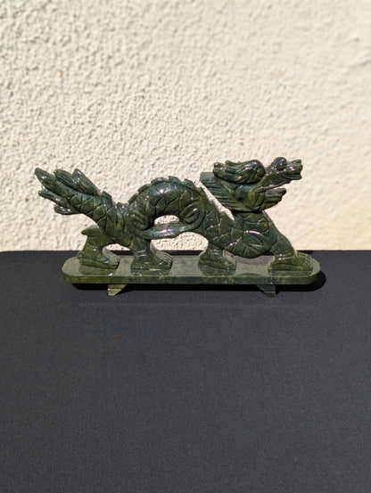 Jade Dragon Carving – 5.7" H | 11" L | 2.8 lbs