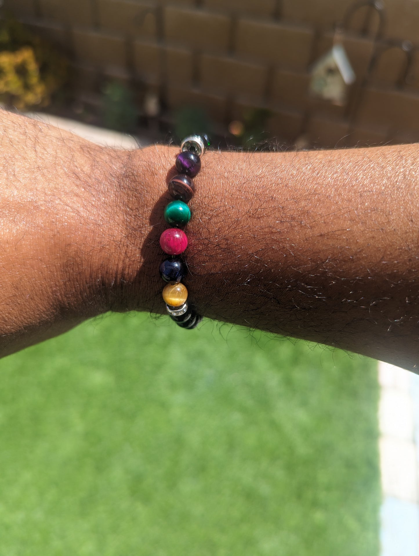 Rainbow Shadows Bracelet (Multi-colored Tiger's Eye and Green Sandstone)