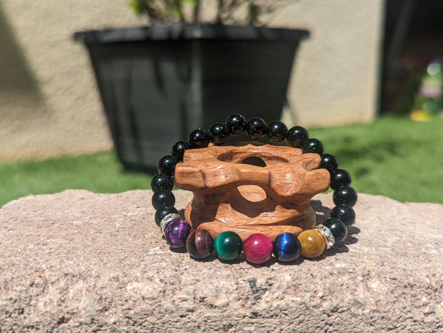 Rainbow Shadows Bracelet (Multi-colored Tiger's Eye and Green Sandstone)