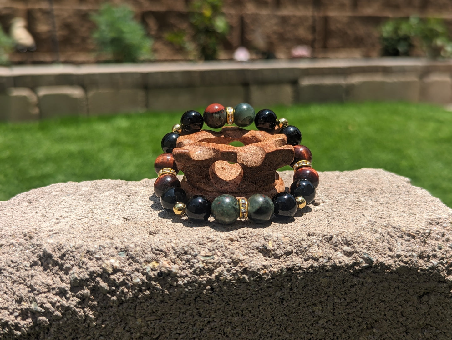 Earth's Mystique Trio Bracelet (African Bloodstone, Brown Tiger's Eye, and Black Agate)