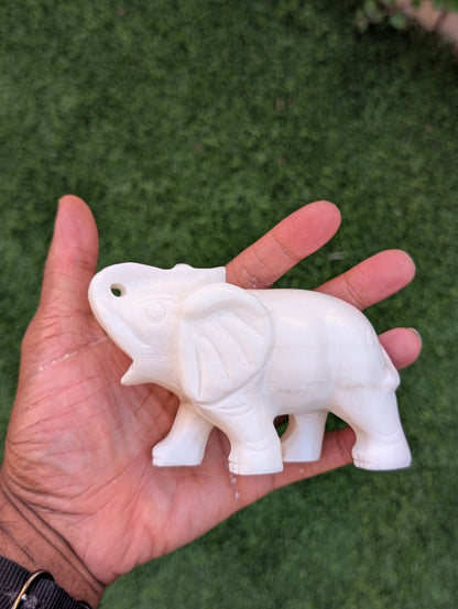 White Jade Elephant Carving – 3" | 1 lb
