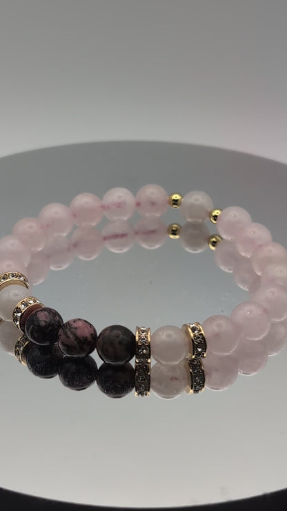 Divine Mother Love Bracelet | Rose Quartz, Moonstone & Rhodonite | Healing Crystal Bracelet | Handmade Jewelry