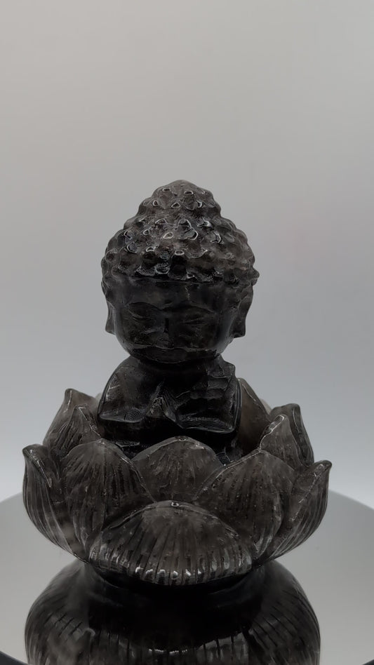 Smoky Quartz Buddha & Lotus Bowl Set – Grounding & Protection Crystal