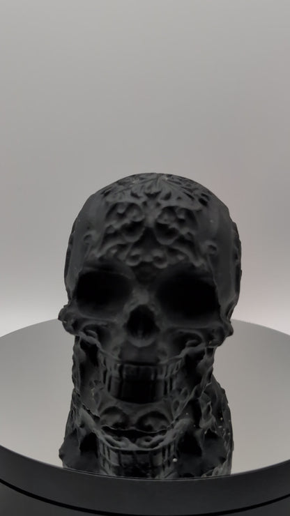 Matte Obsidian Skull Carving – 3"