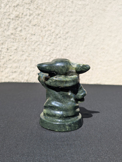 Grogu Jade Carving with White Jade – 4" | 1.3 lbs
