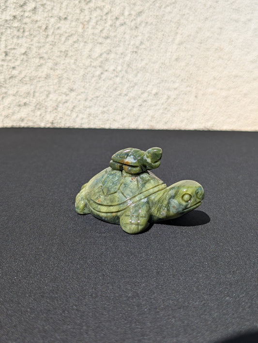 Jade Turtle with Baby Carving – 2.2" | 0.7 lbs