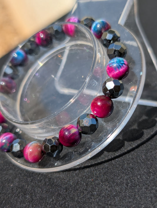 Faceted Hematite & Red Tiger’s Eye Bracelet – 6.5" to 7" | 8mm Beads