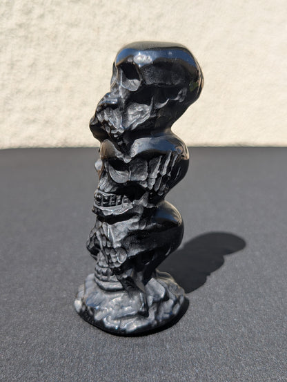 Dark Wisdom Obsidian Carving - "Hear No, Speak No, See No" - 4.8" | 0.7 lbs