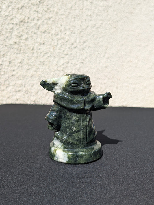 Grogu Jade Carving with White Jade – 4" | 1.3 lbs