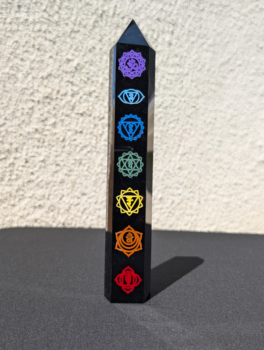 Obsidian Seven Chakra Tower - 9.5" | 1.3 lbs