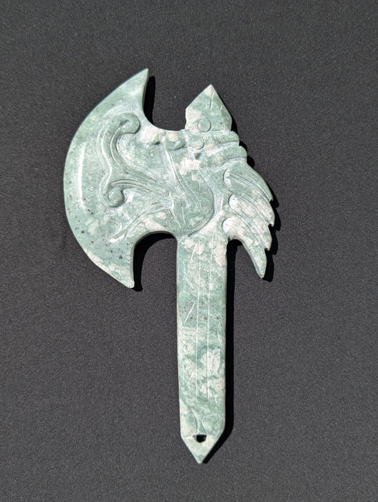 The Ancestor's Cleaver Carving - Handcrafted Jade Axe - 11.5” | 1.5 lbs