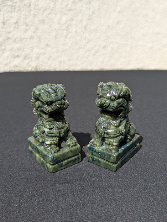 Pair of Jade Foo Dog Carvings – 2.6" | Total Weight: 0.75 lbs