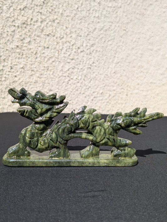Jade Dragon Carving – 3.3" H | 7.5" L | 0.7 lbs