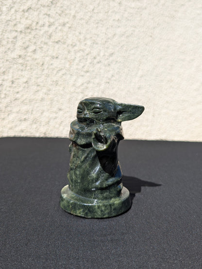 Grogu Jade Carving with White Jade – 4" | 1.3 lbs